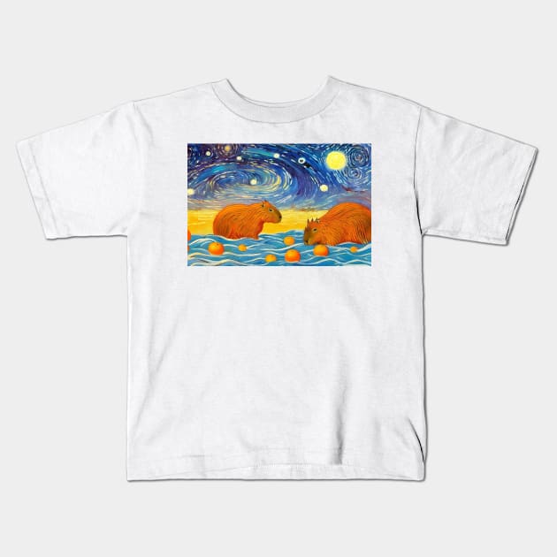 capybara Impressionism starry sky Kids T-Shirt by cloudart2868